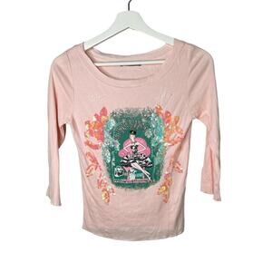 Compagnia Italiana Beaded Sequin Roundneck Top Cotton Pale Pink Women's Sz Small